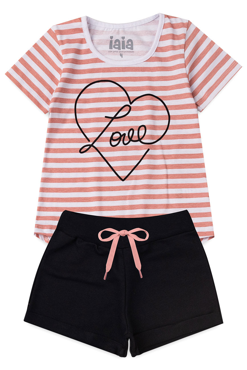 LOVE STRIPES Girl T-Shirts + Shorts Set