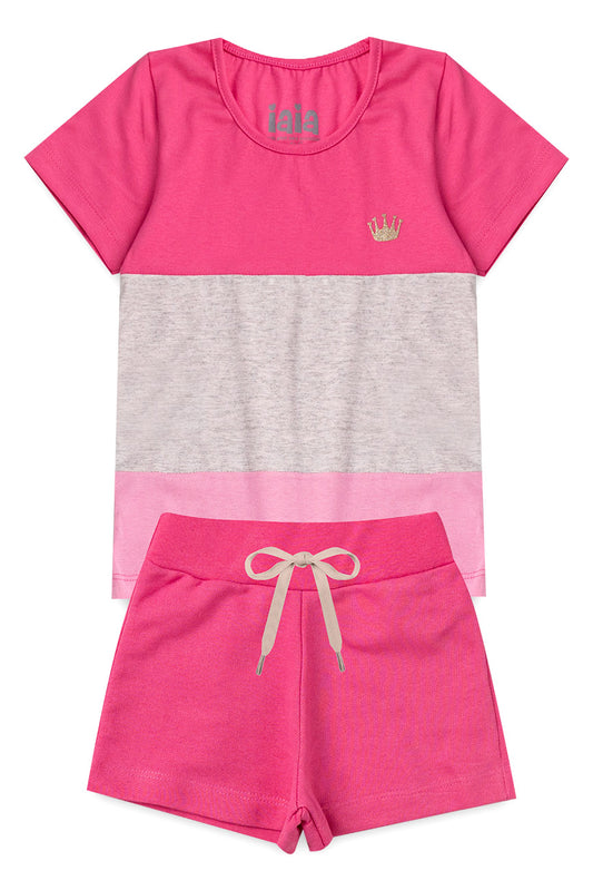 STRIPES PINK Girl T-Shirts + Shorts Set