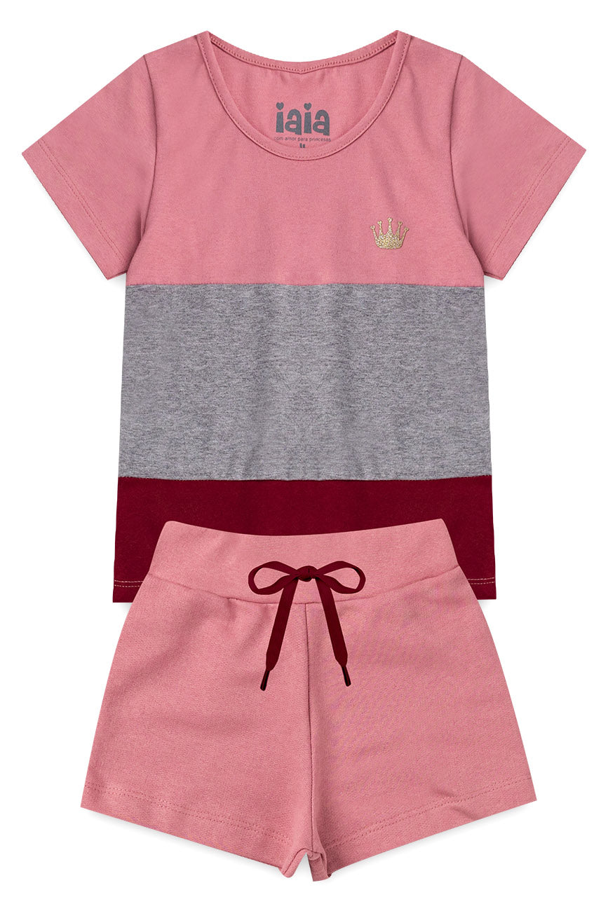 STRIPES AGED PINK Girl T-Shirts + Shorts Set