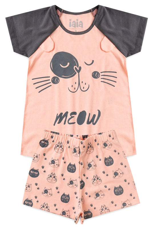 MEOW Girl T-Shirts + Shorts Pajama Set